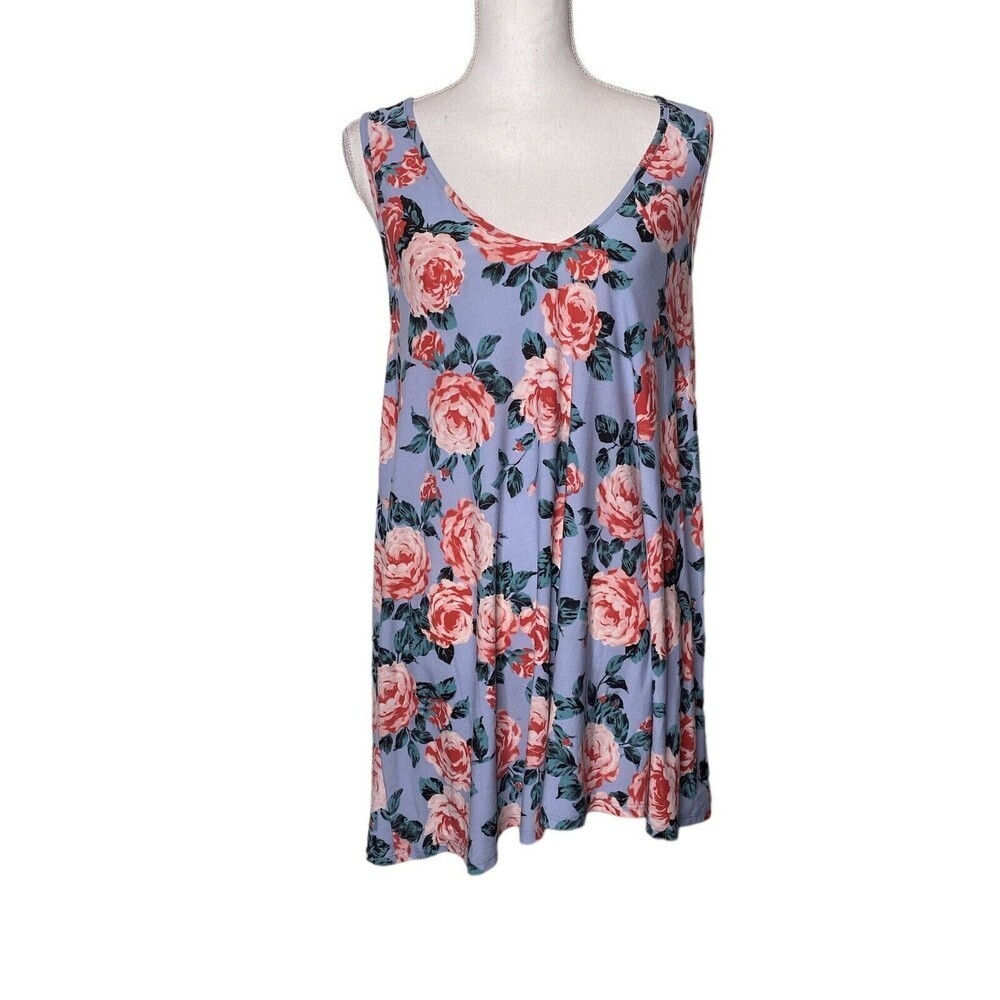 Show Me Your Mumu Sleeveless Tank Top Tunic SZ Small Asymmetrical Blue Floral